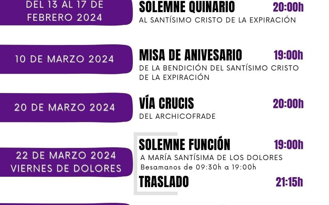 CALENDARIO DE CULTOS CUARESMA 2024