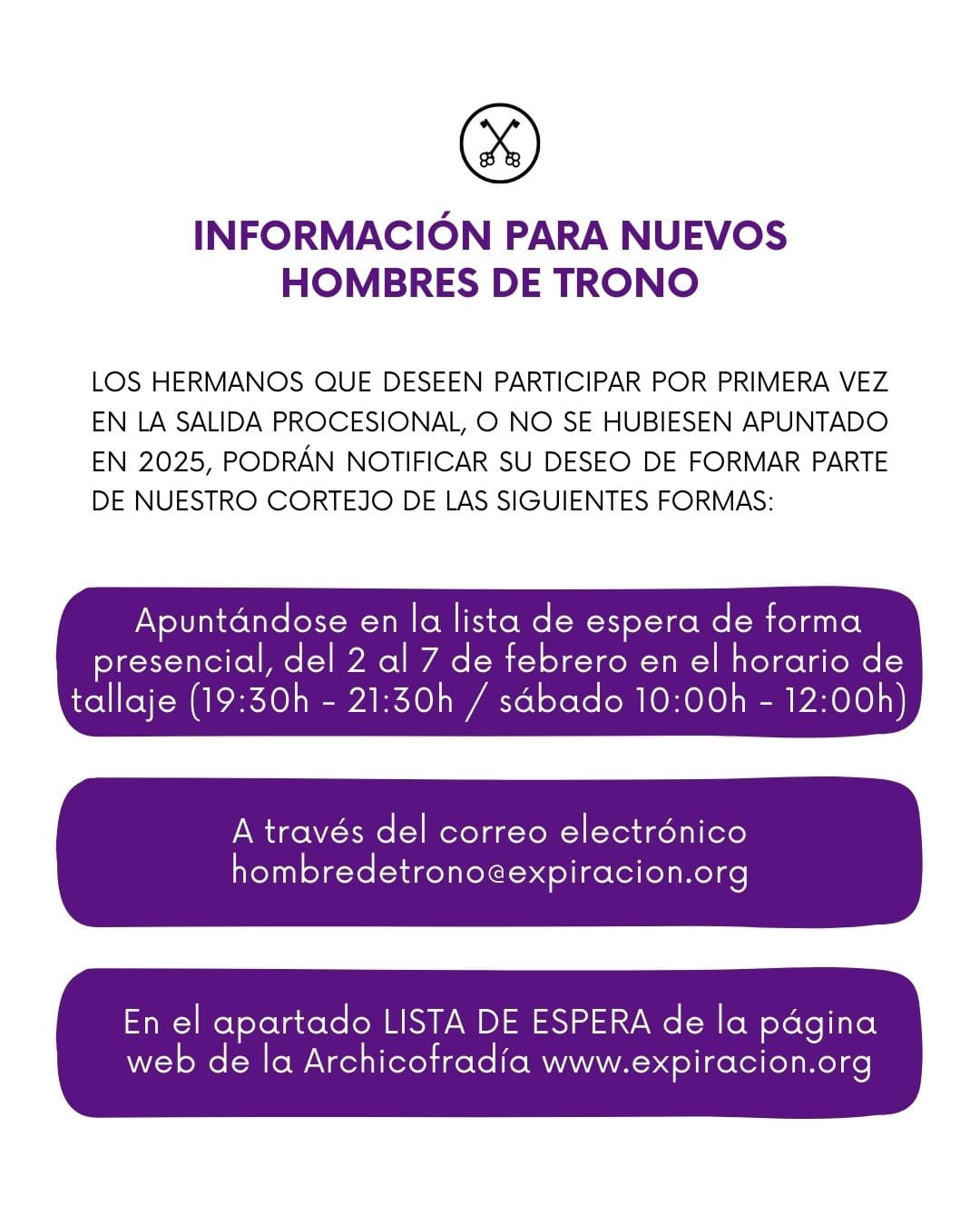 INFORMACIÓN PARA NUEVOS HOMBRES DE TRONO