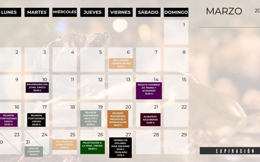 CALENDARIO DE CULTOS MARZO 2026